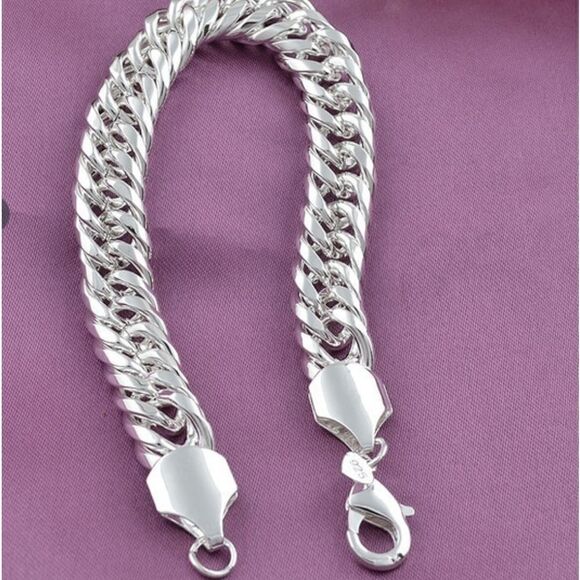 Men’s FAUX 925 Sterling Silver Cuban Curb Link Bracelet Length 8”  Bracelet - Picture 2 of 4